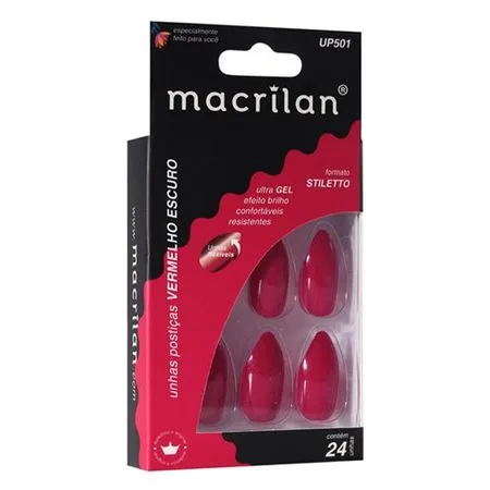 UNHAS POSTICAS VERMELHO ESCURO STILETTO C...