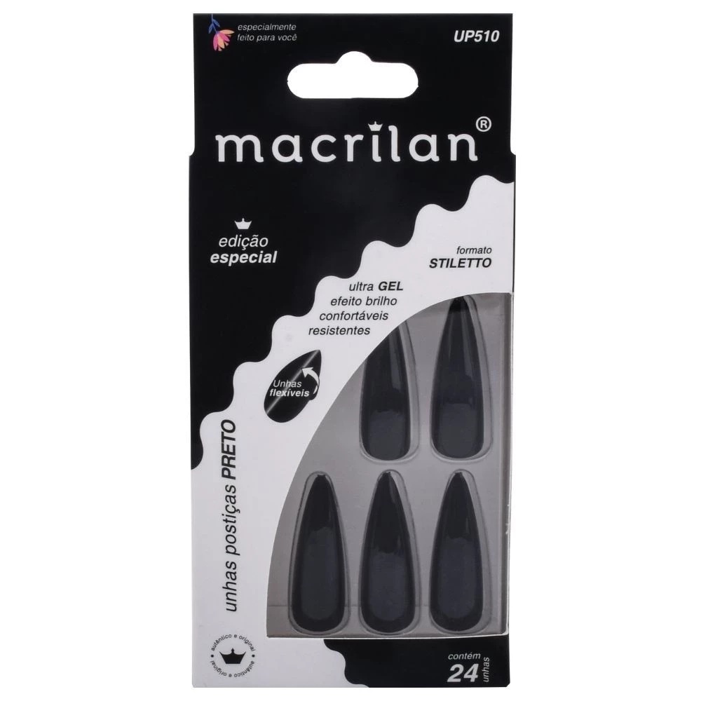 UNHAS POSTICAS PRETO FORMATO STILETTO C/2...