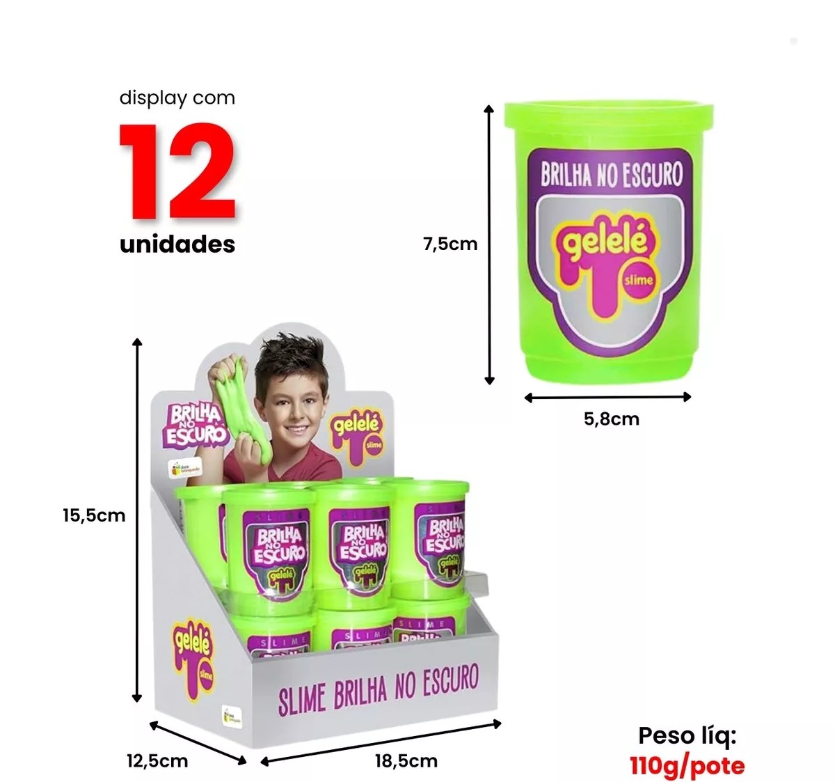 Massinha Slime Brilha No Escuro Pote 110G...