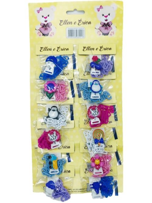 PRENDEDOR CHUPETA CORRENTE CARTELA 12 PCS